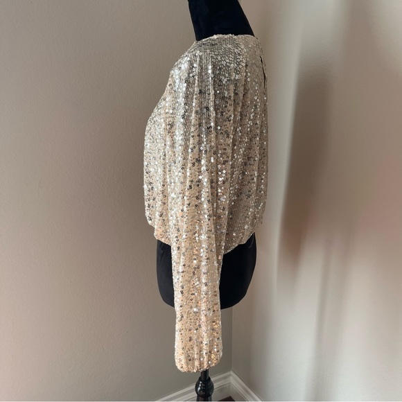 NWT H&M Women’s Sequence White Gold Blouse Elastic Waist Long Sleeve Size L - Picture 3 of 11